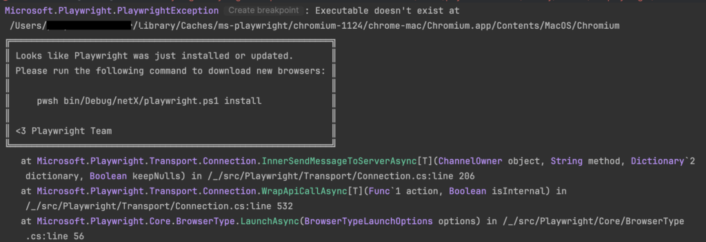 C# PlayWright Error on Mac OS